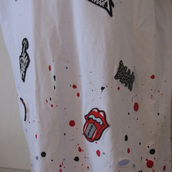 Black Kaviar Tshirt Tee Medium Destroyed Ink Spots Patches White Excellent SALE - Picture 3 of 6